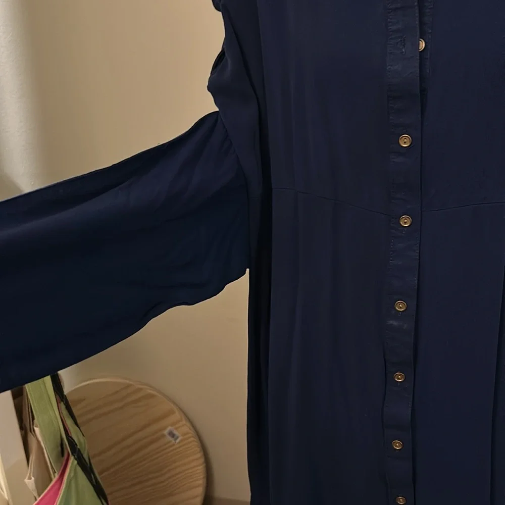 Navy Blue Button-Up Shirt-Dress - Picture 6 of 12